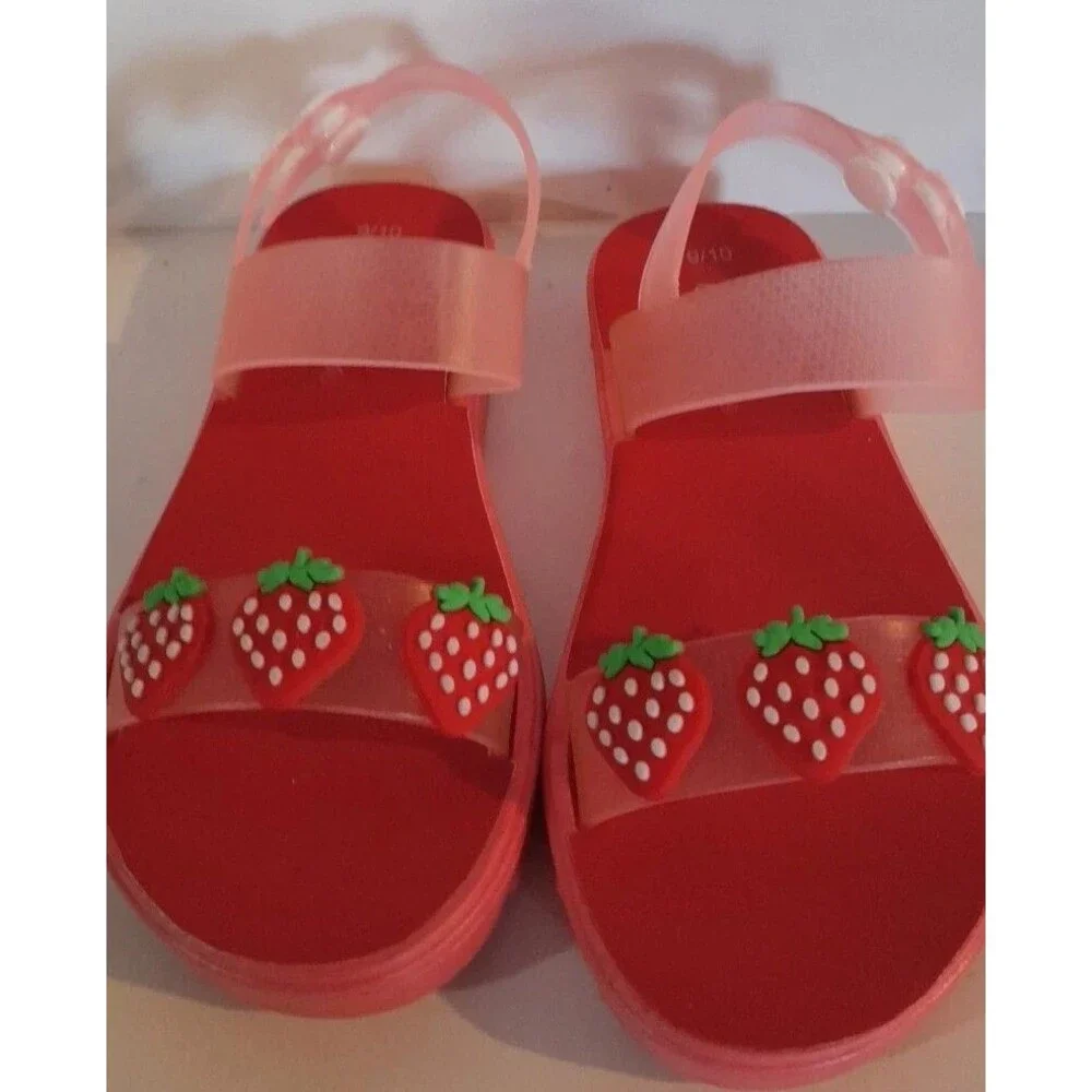 Chatties Toddlers Strawberry 9/10 Pink/ Red Sandals Strawberry Front Open Toe